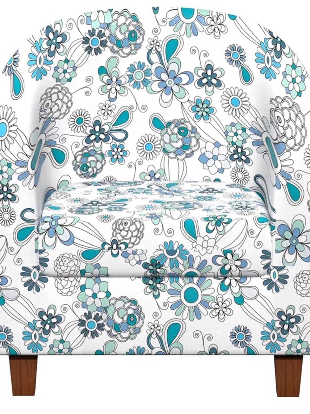 Floral Accent Tub Chair cover in White and Teal